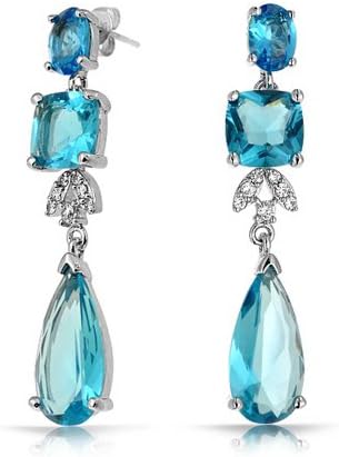 Statement Aqua Blue Teardrop CZ Prom Pageant Chandelier Earrings Simulated Aquamarine Cubic Zirconia Silver Plated Brass