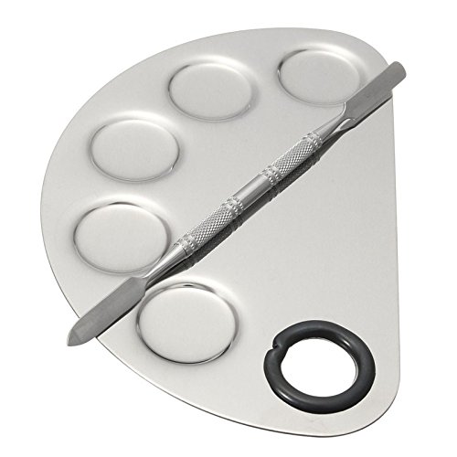 Hrph Stainless Steel Cosmetic Semicircle Five-hole Makeup Palette Nail Art Palette Mixing Spatula Cosmetic Makeup Tool Kits