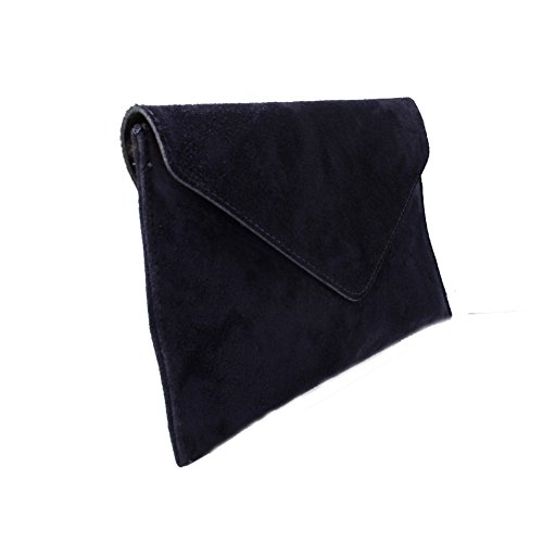 Women's Navy Suede Envelope Clutch Bag