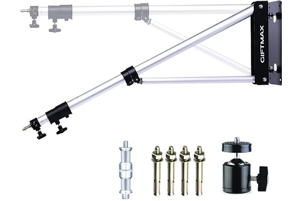 GiftMax Wall Mount Boom Arm for Photography Studio Video Strobe Lights, Max Length 56 inches /142 cm, Horizontal and Vertical Rotatable Free 4 Pieces Screws and Hot Shoe Mount Adapter