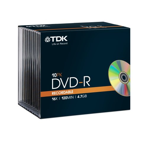 TDK DVD-R Rohlinge (4.7 GB, 16x) (10er Pack Slim Case)