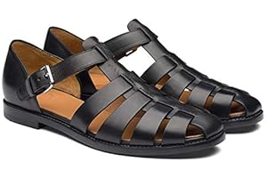 HJUGHPN Men's Sandals Summer Leather Fashion Trend Slipper Non-slip Casual Protect Summer Shoes Plus Size (Black, 7.5 UK)