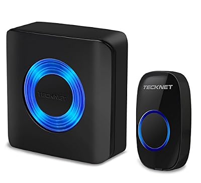 TeckNet Sonnette de Porte Étanche TeckNet Wireless Doorbell Kit de Carillon Portable Sonnerie Sans Fil de 300m avec 58 Mélodies, Transmetteur étanche IP55, 4-Niveaux Volume, Flash LED pour Maison, Bureau et Boutique
