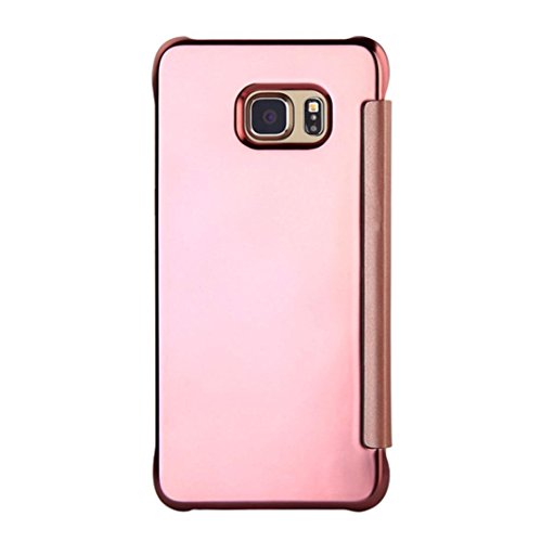 CARYYCY Lujo Elegante Purpurina Smart Flip Ultra Slim Vista Galvanizado Espejo Duro Claro Transparente Tel  fono Carcasa Para Samsung Galaxy S6 Edge  Rosegold 