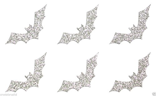 24 Silver Bats Fabric Glitter Iron-On Fabric Hotfix Transfer Applique 1 inch