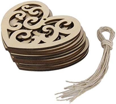 Heart Shaped Wooden Hanging Ornament Decoration Pendants with String of 10pcs