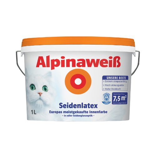 Alpina Weiss Seidenlatex Farbe /Wand und Decken Farbe 1 Liter