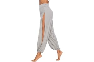 ASKSA Haremki damskie, styl hipisowski, z długim rozcięciem, sportowe, do fitnessu, jogi, ze stretchu, luźny krój