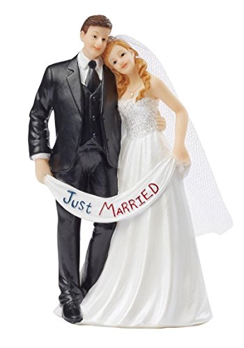 Tortenfigur "Just Married" 13,5cm hoch Hochzeitspaar Brautpaar mit Banner Tortendekoration Etagere Hochzeitstorte