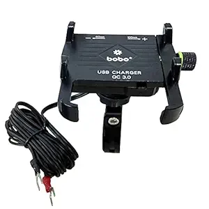 BOBO BM5 Claw-Grip Aluminium Waterproof Bike / Motorcycle / Scooter Mobile Phone Holder Mount with Fast USB 3.0 Charger, Ideal for Maps and GPS Navigation (Black)