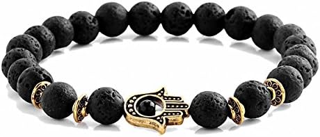 uWANTit Natural Lava Volcanic Stone Bead Bracelet Women or Men Fatima Hand Evil Eye Bangle