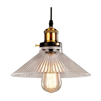Suspension Luminaire Verre Rétro Industriel Vintage - Culot E27 - Transparent (Ampoule Non Incluse)