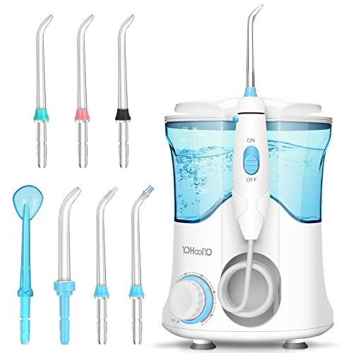 YOHOOLYO Jet Dentaire Oral Hydropulseur Oral Jet Bucco Dentaire Electrique Rechargeable Avec 8 Buses pour Nettoyage Familiales