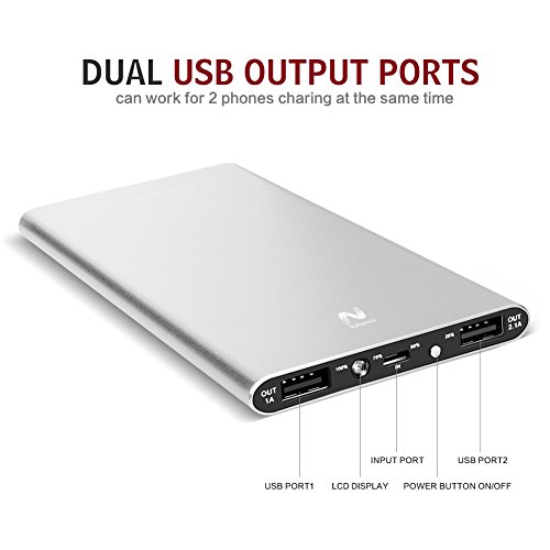 Keluoer Power Bank 10000mAh Ultra Dünn & Kompakt Externer Akku Dual-Port USB Ladegerät für Apple iPad, iPhone, Android Phones, Smartphones, Handys und Tablets (Silber) - 4