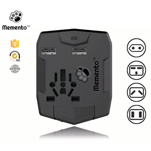 Memento Multifunktionaler Weltraumadapter | ULTIMATE REISE ADAPTER | All-in-One POWER SUPPLY und PLUG CONVERTER mit intelligenter 2.5A FAST CHARGE Ausgabe | Dual USB Ports und eine eingebaute 6000mAh POWER BANK | Gleichzeitiges Wechselstrom- u. USB-Aufladen | Tragbarer USB-WANDSTECKER Kompatibel mit mehr als 150 Ländern, darunter Europa, Großbritannien, USA, Japan, Hongkong, Singapur, Thailand und Australien! (Black) - 7