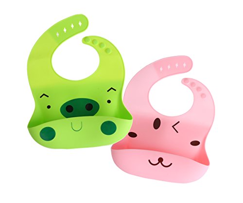 LEADSTAR Baby Lätzchen Bib mit Auffangschale weiches wasserdichtes Lätzchen aus Silikon Grün Pink