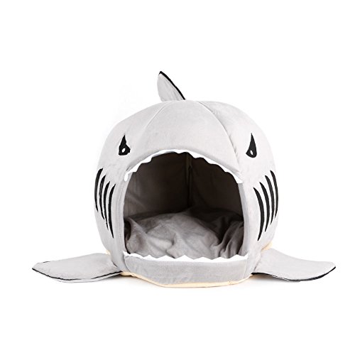 Koehope Stoff Hundehütten Kawaii Shark Mouth Teddy Hund Katze Haustierbett House mit Dach Doggy Puppy Warm Kennel Kissen Katzenklo Zwinger Pad