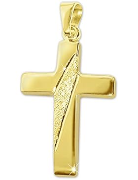CLEVER SCHMUCK Goldener Anhänger Kreuz 21 mm quer gemustert und 2 Linien diamantiert glänzend 333 GOLD 8 KARAT