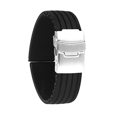 Schwarz Silicone Rubber Band Uhrenarmband Faltschliee Wasserdicht 24mm Schwarz Silicone Rubber Band Uhrenarmband Faltschliee Wasserdicht 24mm