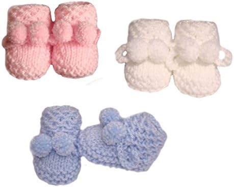 Hand Knitted Honeycomb Pattern Aran Baby Booties Bootees With Pom Pom Ties - Premature, Newborn, 0-3 Mths (Early Baby 3-4 lbs, White)