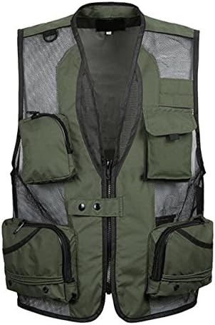 PFSYR Men's Casual Quick-Drying Outdoor Vest Fishing Photography Mesh Horse Harness Vest Multi-Pocket Waistcoat,Green-XXL