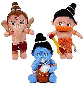 Parth Enterprises Soft Lovable Hugable Combo Ganesha, Lord Krishna and Hanuman Ji Soft Toy for Kids Toys Bithday Gift - 30 cm (Multicolor)