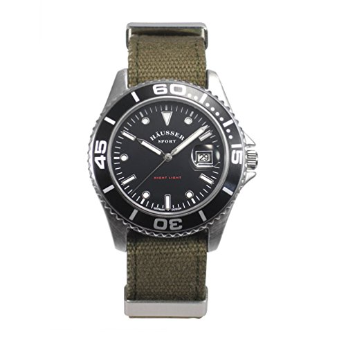 Husser NIGHT LIGHT Armbanduhr 40 mm mit khaki Textil NATO Band Husser NIGHT LIGHT Armbanduhr 40 mm mit khaki Textil NATO Band