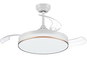 CJOY Ventilatore da Soffitto Retrattile, 107 cm Ventilatore da Soffitto con Luce, Ventilatore da Soffitto a Scomparsa, Ventilatore Silenzioso Bianco Invisibile DC Motor