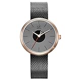 SSQ-CXO Quarzuhr der Frauen, Mode-Einfaches Entwurfs-Runde Legierungs-Vorwahlknopf-erstklassige Edelstahl-Maschen-Bügel-Wasserdichte Uhr