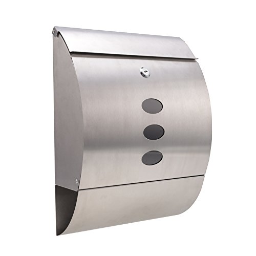Preisvergleich Produktbild Briefkasten Edelstahl Rostfrei Postkasten Wandbriefkasten aus Edelstahl mit Zeitungsfach A4 Einwurf-Format Abschließbar mit 2 Schlüssel Silber (Silber)