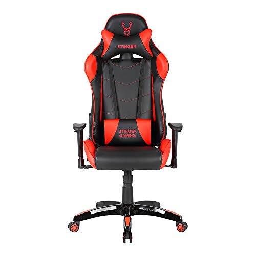 Woxter Stinger Station Red - Silla gaming (Eje acero,sistema de levantamiento por gas(pistón clase 4),ergonómica,reposabrazos 2D,altura/inclinación ajustable,ruedas antiarañazos,cojín lumbar/cervical