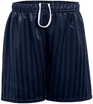 Boys Girls PE Gym Sports Games Football Shadow Stripe Shorts (9-10 years, Navy Blue)