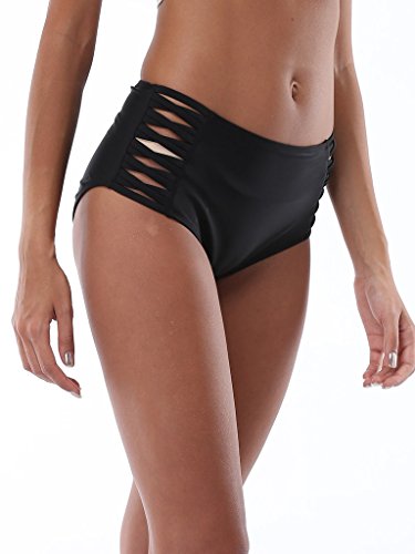 Attraco Damen Bikinihose High Waist Tankinihose Breiter Bund Hoch Geschnitten Schwarz - 2