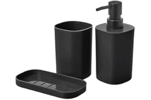 Envenzo Bathroom Set Accessories 3Pcs Soap dispenser Toothbrush Holder Cup Soap dish, Set of 3 Bathroom Accessories, Bathroom Decoration in PP, Modern and Practical Design (Black)