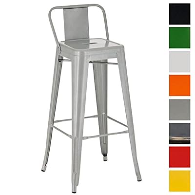 CLP Tabouret de bar empilable en métal MASON, hauteur assise: 77 cm, classique & robuste, Fauteuil de bar argent
