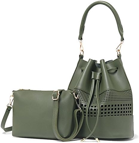 Yiliay Novelty Fashion Hollow Design PU Leather Bucket Bag Women Shoulder Bag-Green