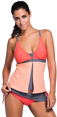 Miweel Womens Summer Colorblock Tankini Top and Bottom Set Swimsuit