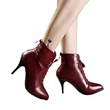 TianWlio Frauen Herbst Winter Stiefel Schuhe Stiefeletten Boots Keile High Heel Schuhe Stiefel Quaste Stiefeletten Seitlicher Reißverschluss Kurze Stiefel rot 38