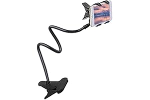 EIGHTSPACE Eight Space Universal-Schwanenhals-Handyhalterung mit Clip, flexible Halterung mit langen Armen und um 360 Grad drehbar, robust, langlebig für Bett, Auto, Zuhause, Tische, Bücherregale, Büro (schwarz)