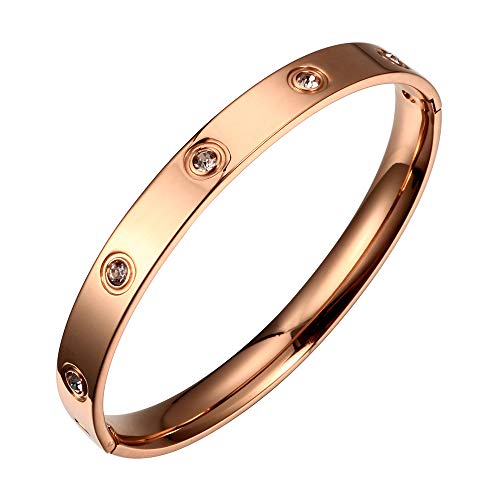 Bracelet en acier titane et or rose avec cristaux