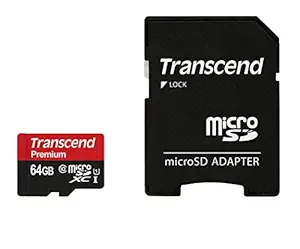 Transcend 64GB MicroSDXC Class10 UHS-1 Memory Card with Adapter 60 MB/s (TS64GUSDU1)