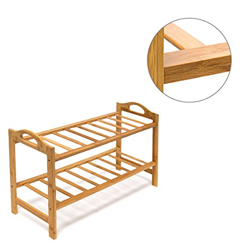 Relaxdays Bambus Schuhregal H x B x T: ca. 40,5 x 69 x 26 cm Schuhschrank mit praktischen seitlichen Griffen und 2 Ablagen für Ihre Schuhpaare zur Schuhaufbewahrung aus Holz als stabiles Regal, natur - 4