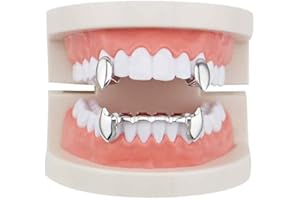 Sadiyamo Shiny Hip Hop Teeth Grillz Caps Iced Out CZ Top and Bottom Vampire Fangs Grillz for Men and Women