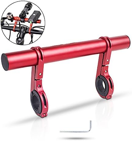 XYXtech Aluminum Handlebar Extender, Extension Mount Holder Space Saver with Double Clamps, Bracket for Bike Light, GPS, Phone, Speedometer (20 CM) (Red)