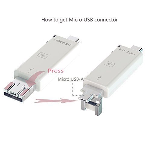 HXINH 3-in-1 Kartenleser OTG Adapter mit Type-C, USB 2.0, Micro USB DFP, UFP Unterstützen TF SD Karte, Weiß - 4