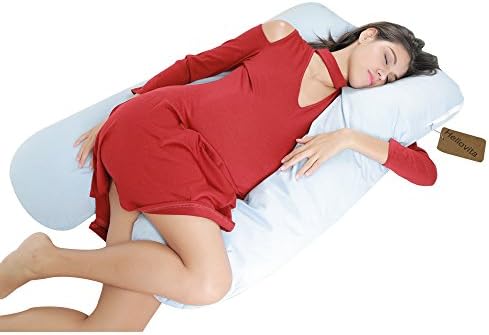 U Shaped Pregnancy Body Pillow with Zipper Removable Cover Body Pillows for Pregnant Women (Blue)
