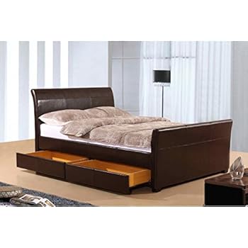 Owo Living Storage Bed Frame Drawers Faux Leather Bedroom