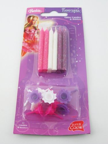 Barbie Fairytopia Pink Purple Glitter Birthday Cake Candles & Holders