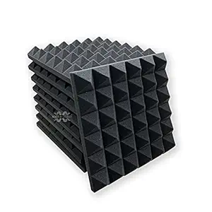 MMT ACOUSTIX  Soundproofing Pyramid Acoustic Foam Panels High Density Sound Absorber, 1x1 Feet, 2 Inch Thick, Professional Charcoal, 9 Pieces