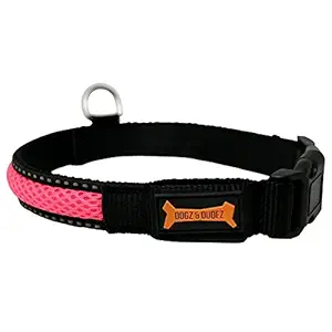 Dogz & Dudez Mesh Led Premium Dog Collar USB Rechargeable 2 Types, M, 41-51 Cms, Pink